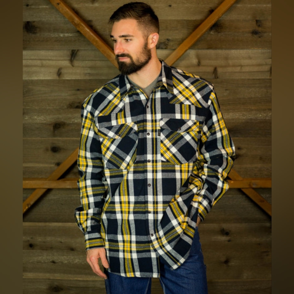 FiveBrother Men's NWT Yellow Plaid Western Snap Button Flannel Size XL Regular